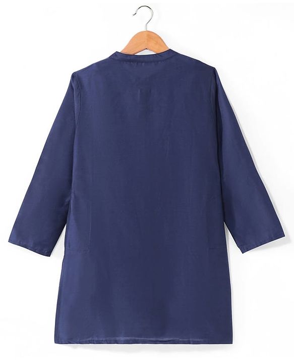Pine Kids Woven Full Sleeves Solid Color Kurta Pajama Set With Floral Sequinned Jacket  - Navy Blue