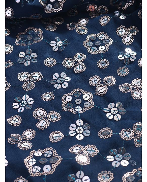 Pine Kids Woven Sleeveless Floral Sequined Choli Lehenga Set With Dupatta - Navy Blue