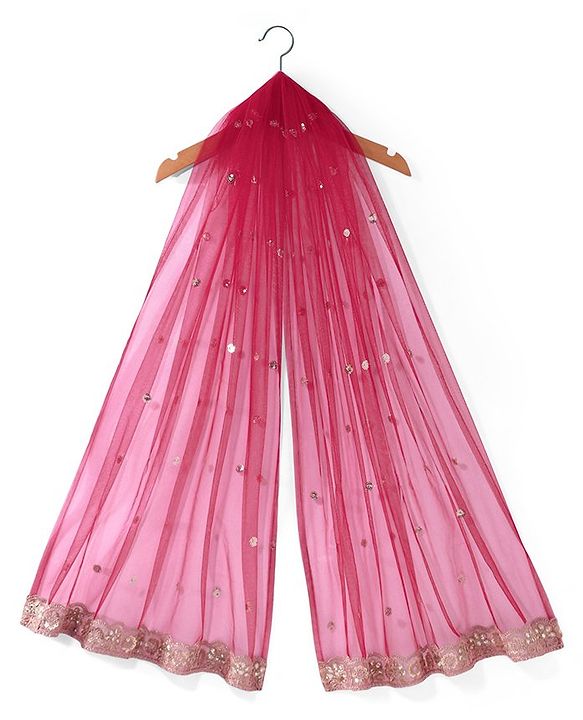 Pine Kids Woven Sleeveless Sequined & Embroidered Choli Lehenga Set with Dupatta - Red