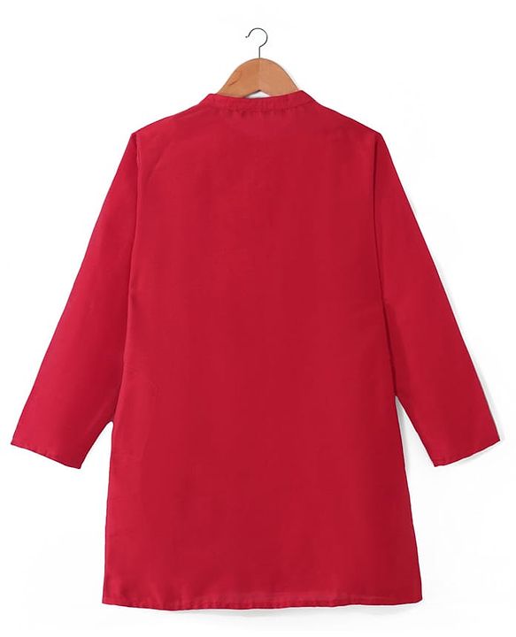 Pine Kids Woven Full Sleeves Solid Color Kurta Pajama Set With Sequinned Detailing Jacket  - Red
