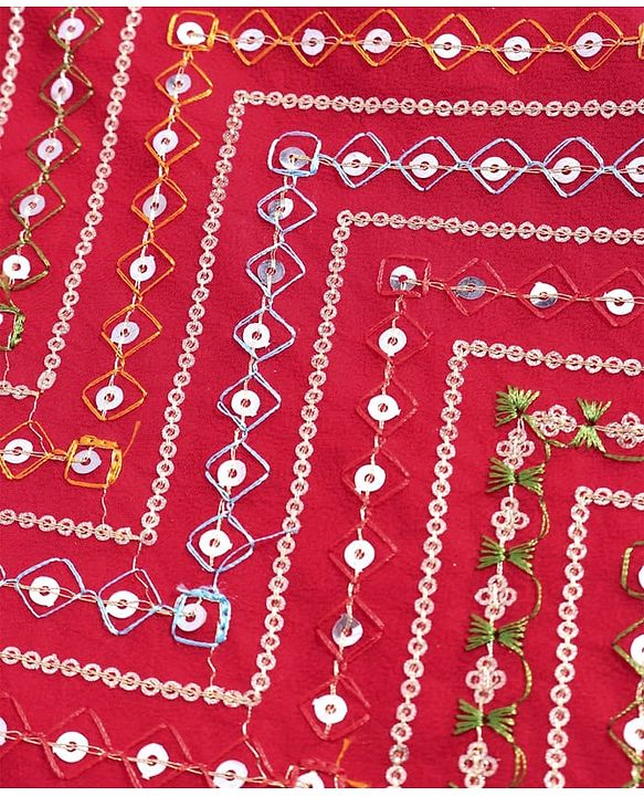 Pine Kids Woven Full Sleeves Solid Color Kurta Pajama Set With Sequinned Detailing Jacket  - Red