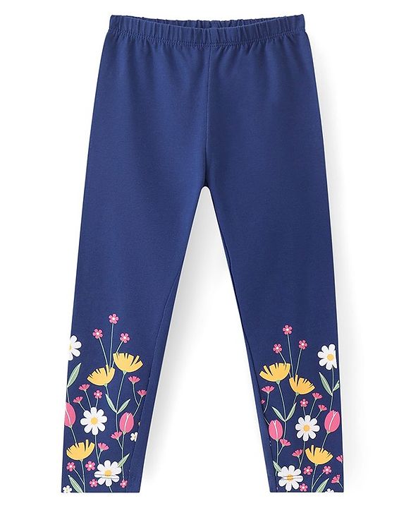Babyhug Cotton Lycra Full Length Leggings Floral Print - Navy Blue
