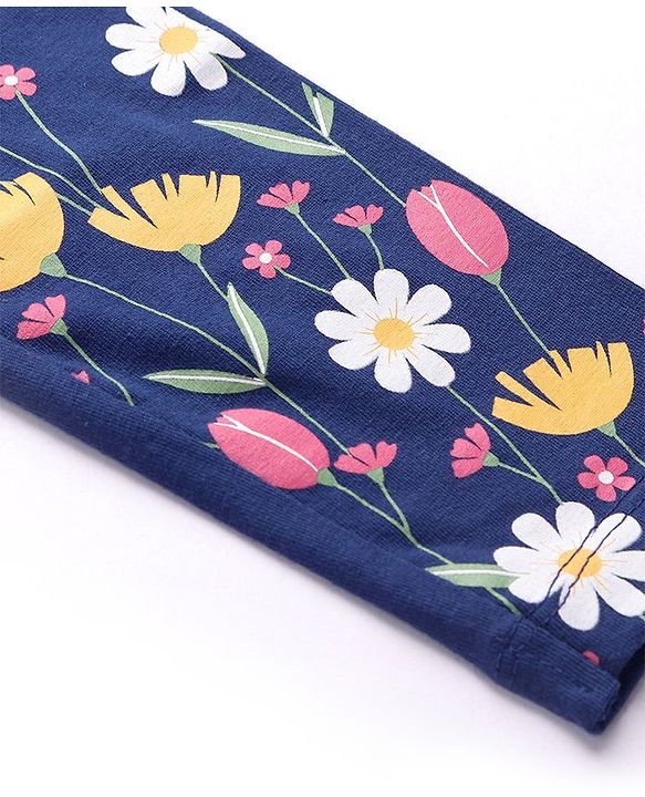 Babyhug Cotton Lycra Full Length Leggings Floral Print - Navy Blue