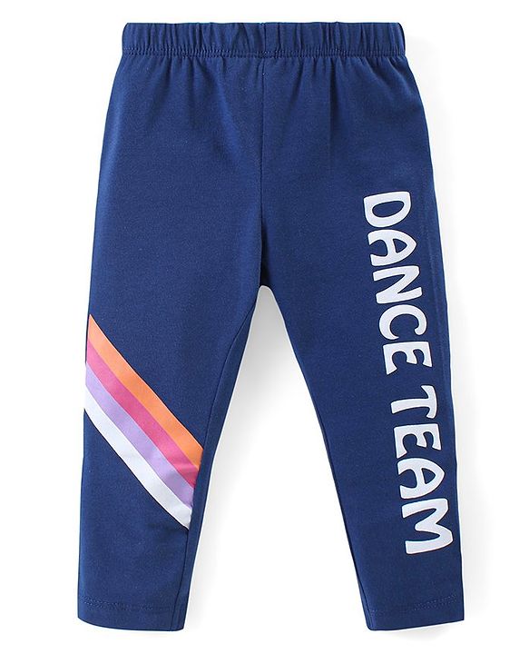 Babyhug Cotton Lycra  Knit Full Length Legging with Text Print - Navy Blue