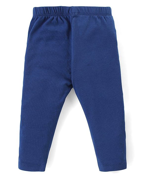 Babyhug Cotton Lycra  Knit Full Length Legging with Text Print - Navy Blue
