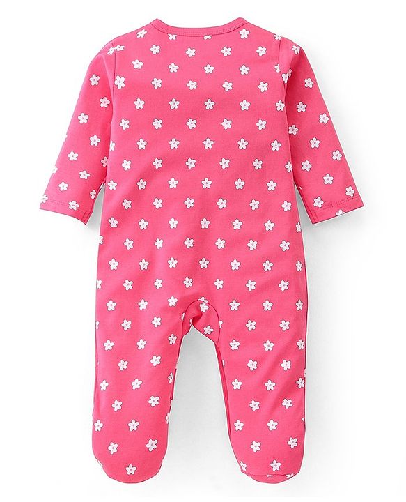 Babyhug Cotton Knit Full Sleeves Sleep Suits With Floral & Butterfly Print Pack Of 2 - Pink & Light Pink