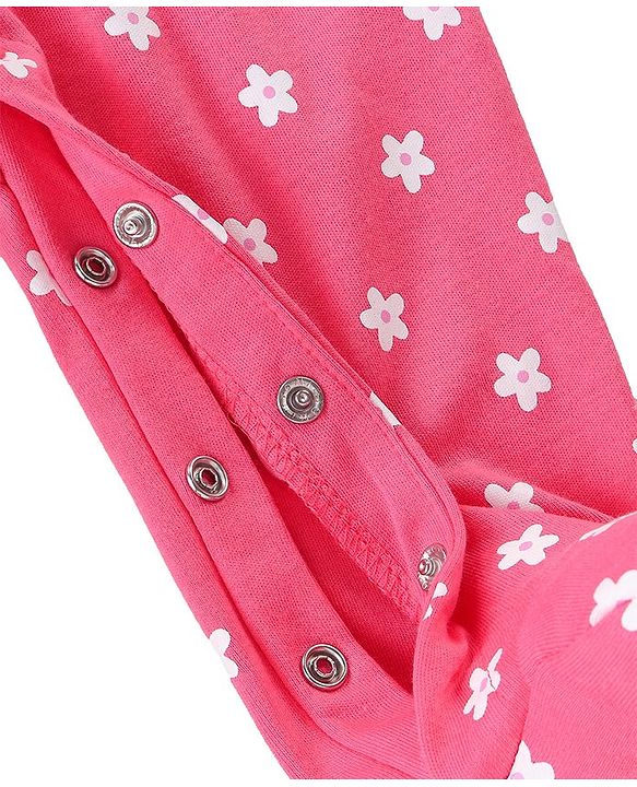 Babyhug Cotton Knit Full Sleeves Sleep Suits With Floral & Butterfly Print Pack Of 2 - Pink & Light Pink