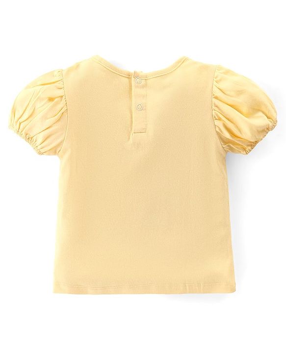 Babyhug Cotton Knit Half Sleeves Top & Denim Skirt Set With Unicorn Print - Yellow