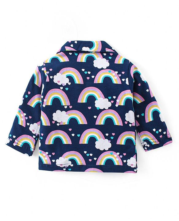 Babyhug Cotton Knit Full Sleeves Night Suit With Rainbow Print - Navy