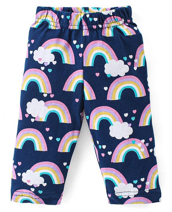 Babyhug Cotton Knit Full Sleeves Night Suit With Rainbow Print - Navy