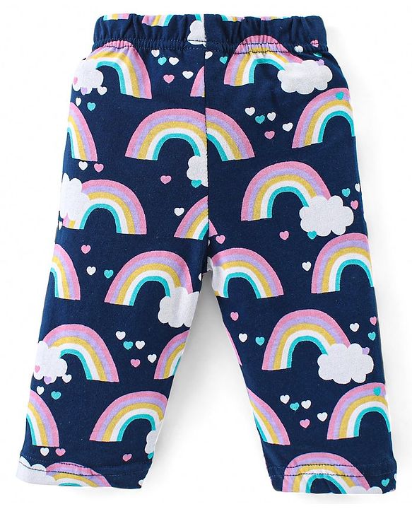 Babyhug Cotton Knit Full Sleeves Night Suit With Rainbow Print - Navy