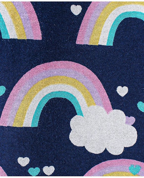 Babyhug Cotton Knit Full Sleeves Night Suit With Rainbow Print - Navy