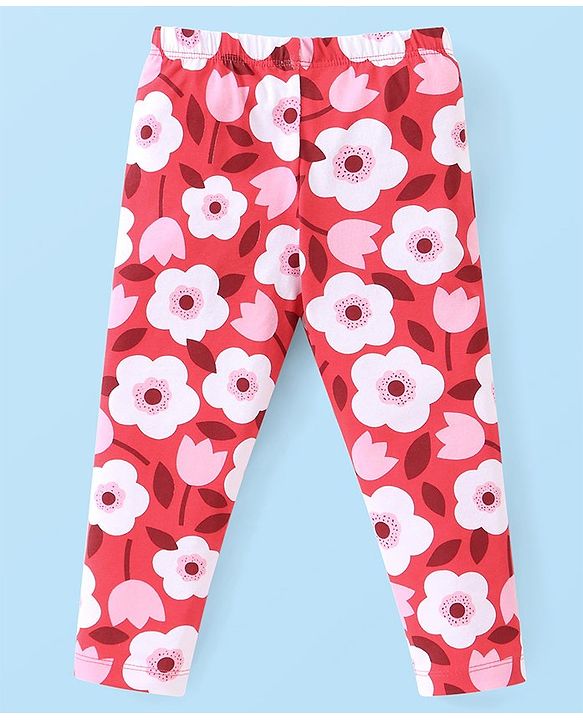Babyhug Cotton Lycra Full Length Leggings With Floral & Polka Dots  Print Pack Of 3 - Navy Blue Red  & Pink