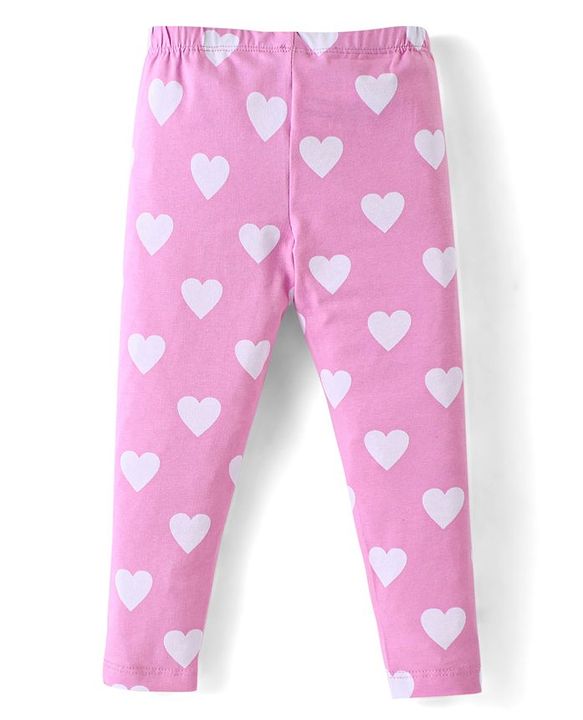 Babyhug Cotton Lycra Knit Full Length Leggings With Hearts & Floral Print Pack Of 2 - Pink & Navy