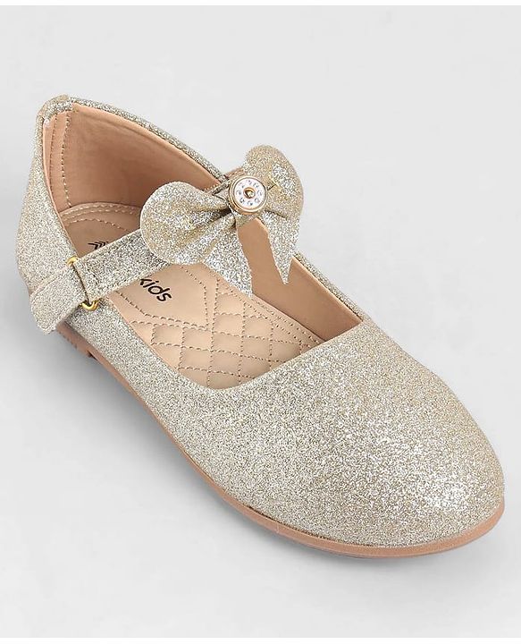 Pine Kids Ballerinas With Velcro Closure & Bow Applique - Gold