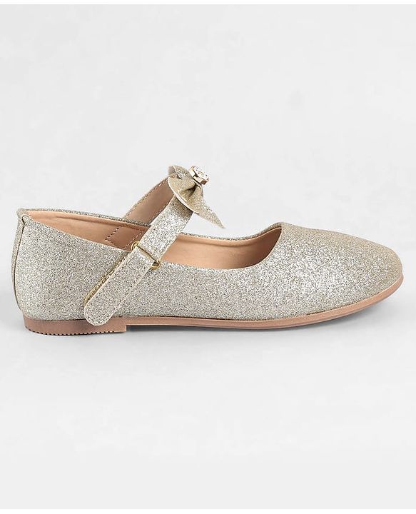 Pine Kids Ballerinas With Velcro Closure & Bow Applique - Gold