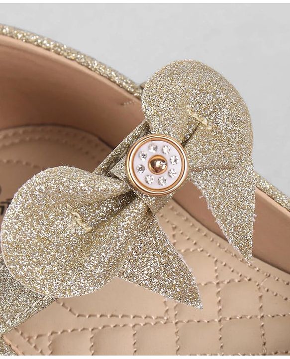 Pine Kids Ballerinas With Velcro Closure & Bow Applique - Gold