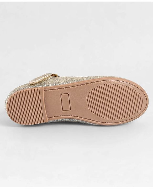 Pine Kids Ballerinas With Velcro Closure & Bow Applique - Gold