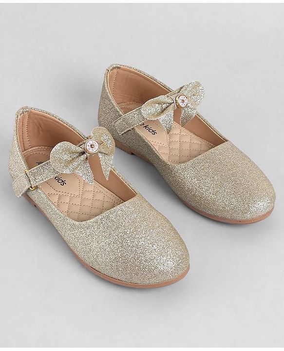 Pine Kids Ballerinas With Velcro Closure & Bow Applique - Gold