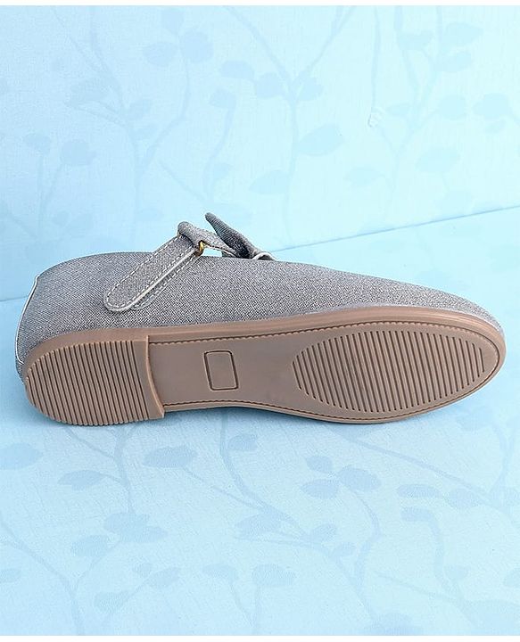 Pine Kids Ballerinas with Velcro Closure & Bow Applique - Silver