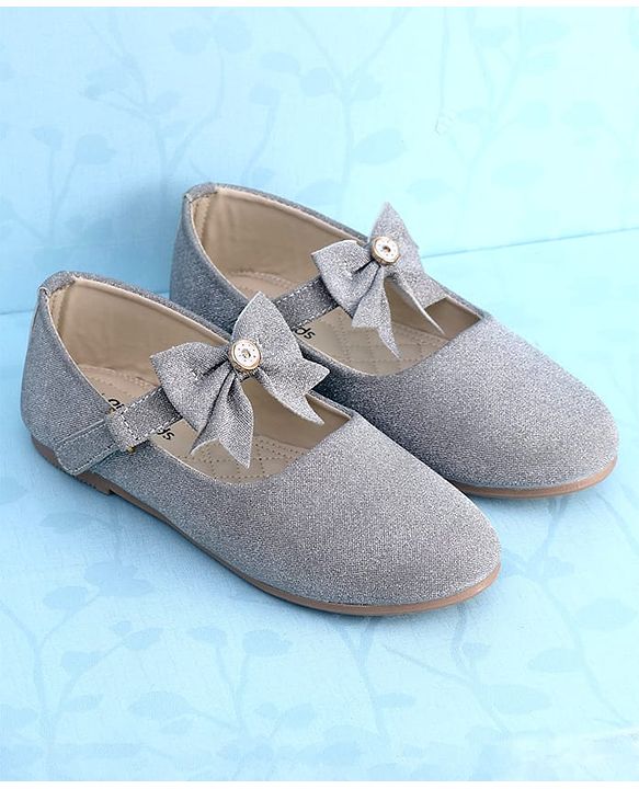 Pine Kids Ballerinas with Velcro Closure & Bow Applique - Silver