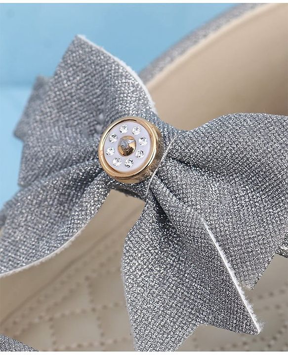 Pine Kids Ballerinas with Velcro Closure & Bow Applique - Silver