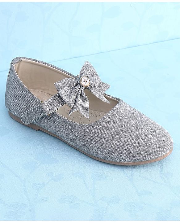 Pine Kids Ballerinas with Velcro Closure & Bow Applique - Silver