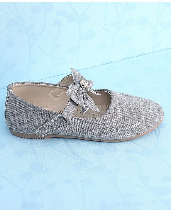 Pine Kids Ballerinas with Velcro Closure & Bow Applique - Silver