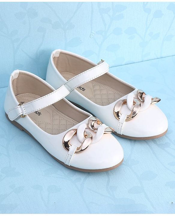 Pine Kids Ballerinas With Velcro Closure & Chain Applique - White
