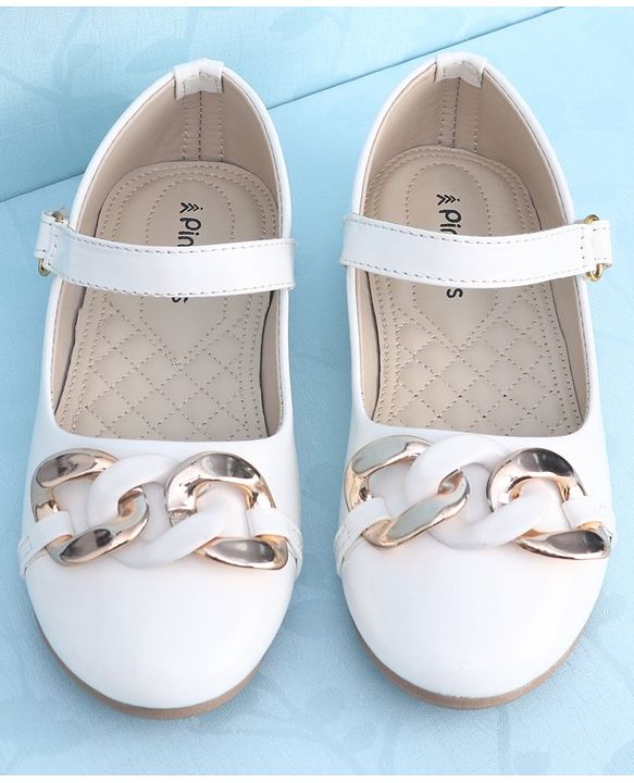 Pine Kids Ballerinas With Velcro Closure & Chain Applique - White