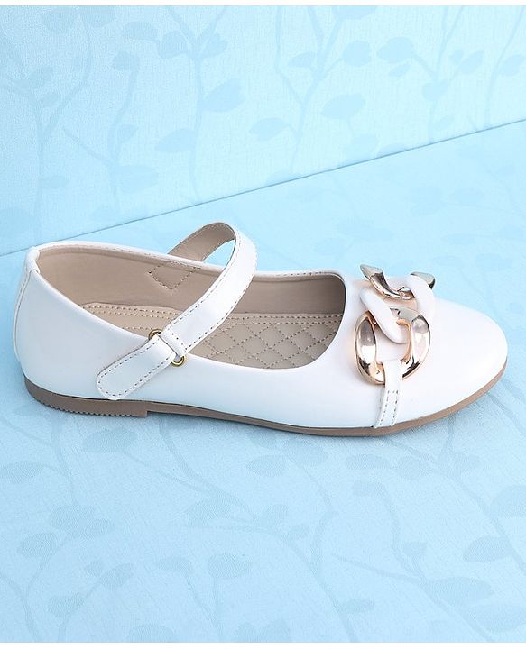 Pine Kids Ballerinas With Velcro Closure & Chain Applique - White