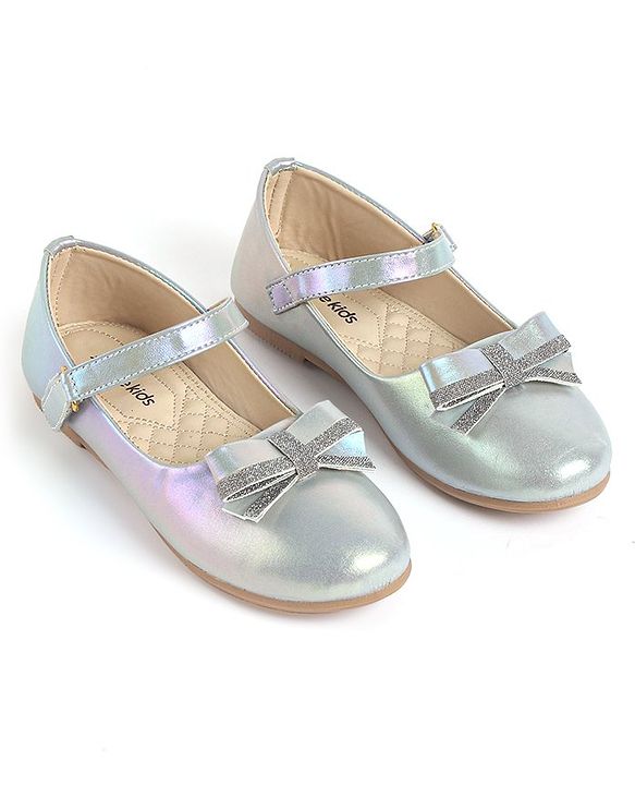 Pine Kids Bow & Glitter Detailing  Ballerinas with Velcro Closure - Light Blue