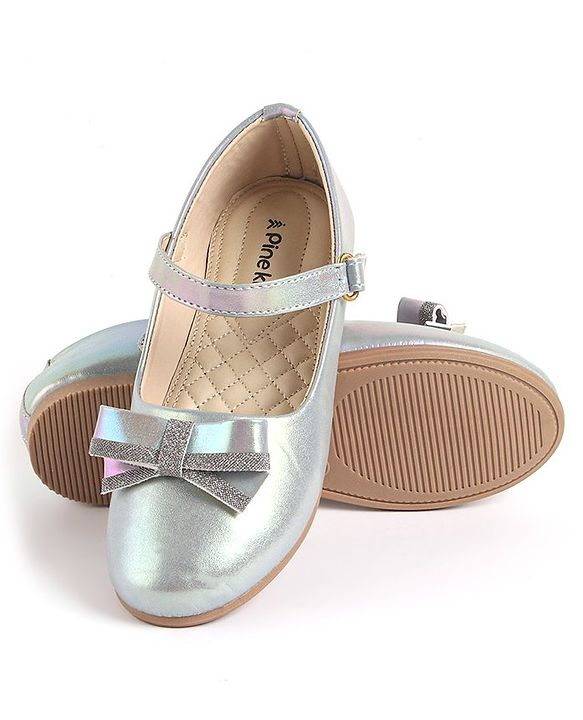 Pine Kids Bow & Glitter Detailing  Ballerinas with Velcro Closure - Light Blue