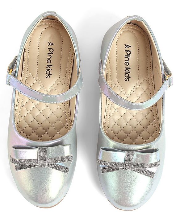 Pine Kids Bow & Glitter Detailing  Ballerinas with Velcro Closure - Light Blue