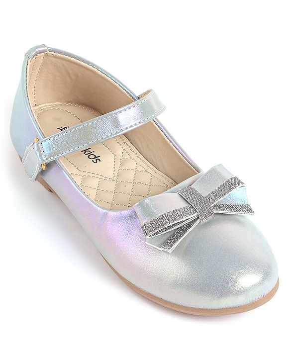 Pine Kids Bow & Glitter Detailing  Ballerinas with Velcro Closure - Light Blue