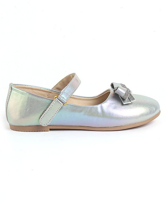 Pine Kids Bow & Glitter Detailing  Ballerinas with Velcro Closure - Light Blue