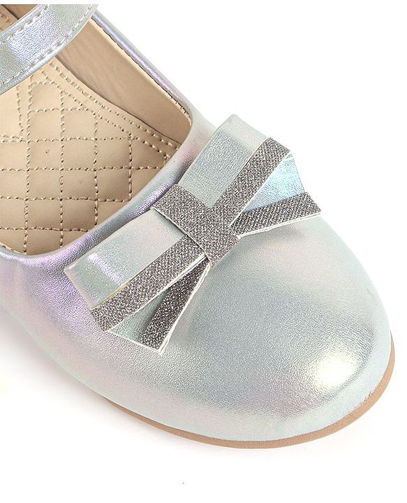 Pine Kids Bow & Glitter Detailing  Ballerinas with Velcro Closure - Light Blue