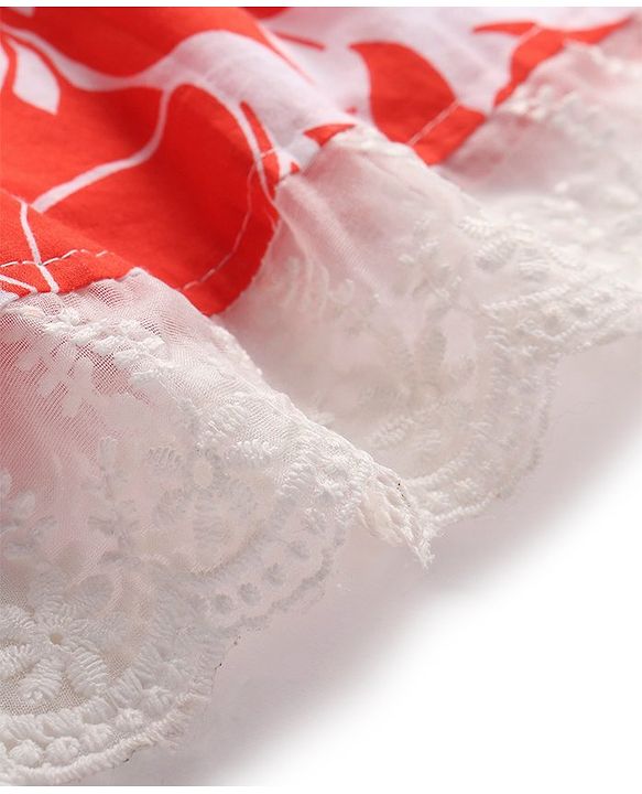 Babyhug Woven Half Sleeves Frock with Floral Print - Red & White