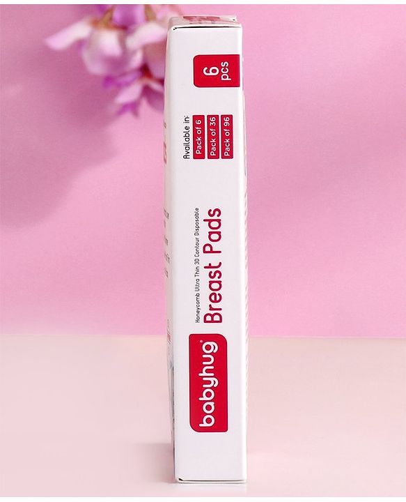 Babyhug 3D Contoured Disposable Breast Pads for Nursing Mothers Pack of 6 | Ultra Absorbent | Leak-Resistant | Absorption Pads | Ultra Thin | Discreet Fit |Breastfeeding pad|