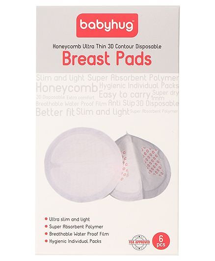 Babyhug 3D Contoured Disposable Breast Pads for Nursing Mothers Pack of 6 | Ultra Absorbent | Leak-Resistant | Absorption Pads | Ultra Thin | Discreet Fit |Breastfeeding pad|