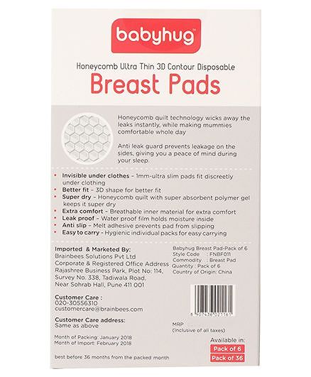 Babyhug 3D Contoured Disposable Breast Pads for Nursing Mothers Pack of 6 | Ultra Absorbent | Leak-Resistant | Absorption Pads | Ultra Thin | Discreet Fit |Breastfeeding pad|