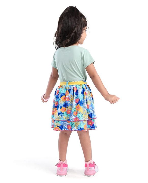 Babyhug Single Jersey Knit Knee Length Layered Floral Printed Skirt - Multicolor