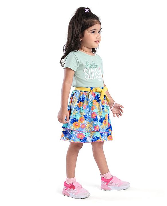 Babyhug Single Jersey Knit Knee Length Layered Floral Printed Skirt - Multicolor
