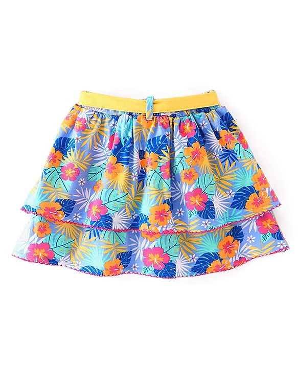 Babyhug Single Jersey Knit Knee Length Layered Floral Printed Skirt - Multicolor