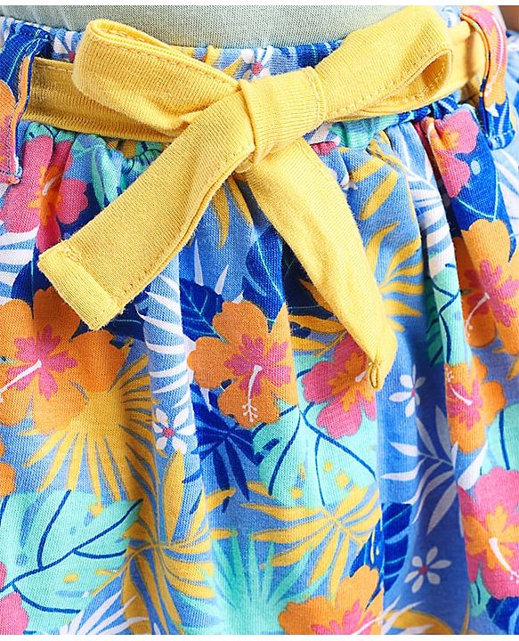 Babyhug Single Jersey Knit Knee Length Layered Floral Printed Skirt - Multicolor