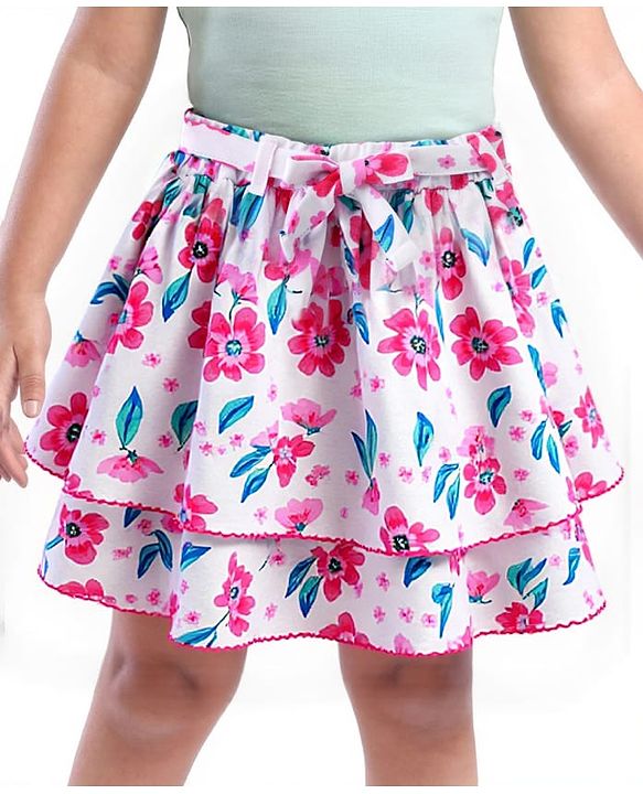 Babyhug Single Jersey Knit Knee Length Layered Floral Printed Skirt - Multicolor