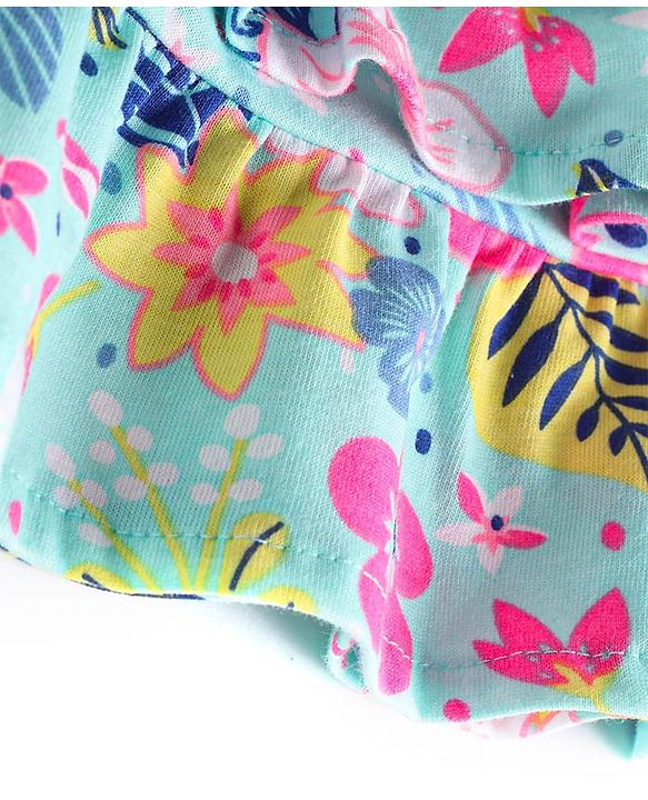 Babyhug Single Jersey Knit Knee Length Layered Floral Printed Skirt with Bow Applique - Multicolor