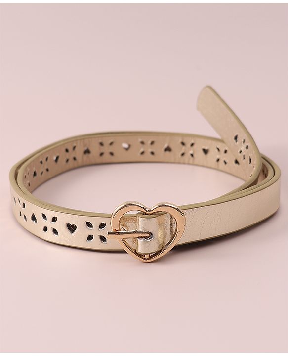 Pine Kids Free Size Belt with Heart Buckle & Design - Golden