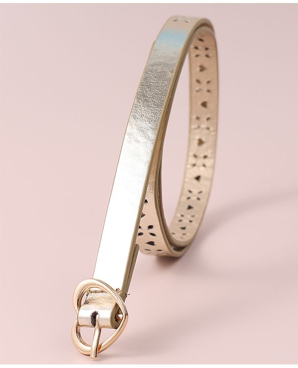 Pine Kids Free Size Belt with Heart Buckle & Design - Golden