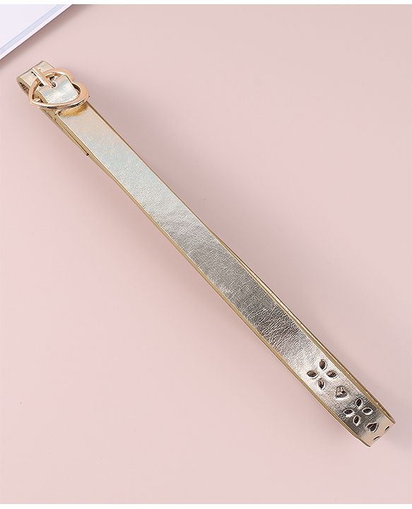 Pine Kids Free Size Belt with Heart Buckle & Design - Golden